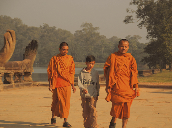 Two monks and friend, Angkor Wat, Cambodia