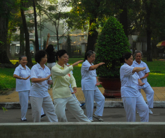 Early morning exercises in the park, Saigon